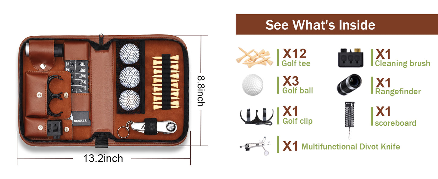 Elegant Leather Golf Accessory Set with Multiple Compartments