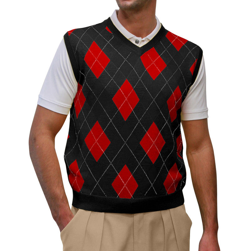 Argyle Golf Sweater Vest in Black and Red by Hickory Golf Store – Classic Men’s Golfwear