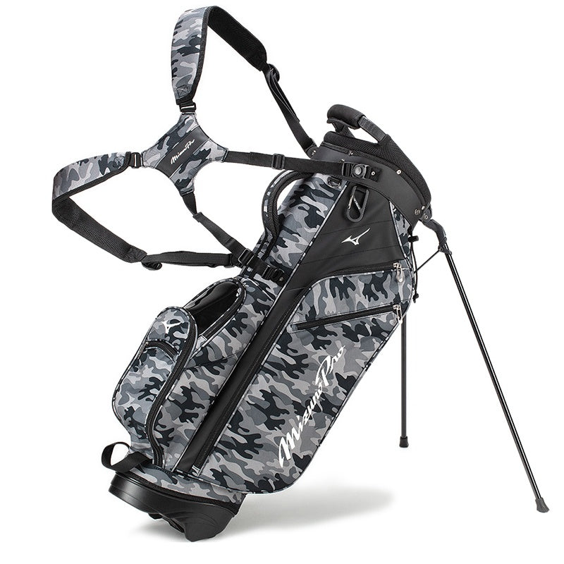 Black Camo Vintage Leather Sunday Golf Bag with Stand, featuring High-Capacity Storage for Golf Clubs