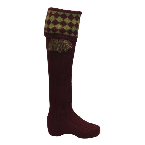Knee High Chessboard Golf Socks made from Merino Wool with removable Garter Ties