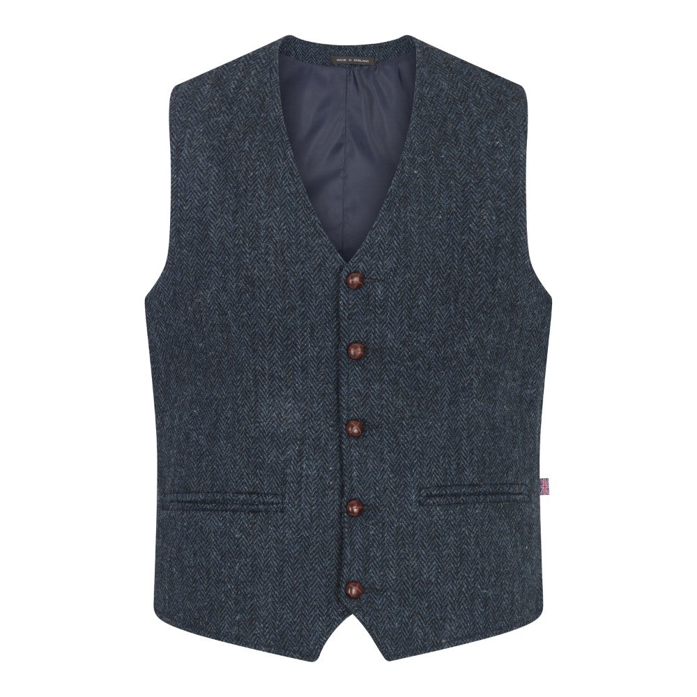 Mens Classic Scottish Harris Tweed Waistcoat - Midnight Blue