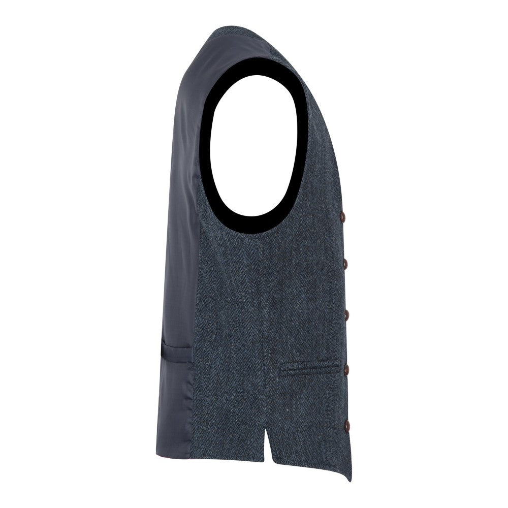 Mens Classic Scottish Harris Tweed Waistcoat - Midnight Blue