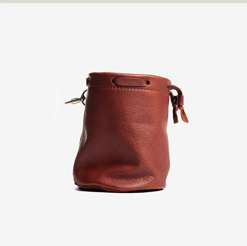 Handmade Vintage Saddle Leather Golf Ball Pouch | Brown