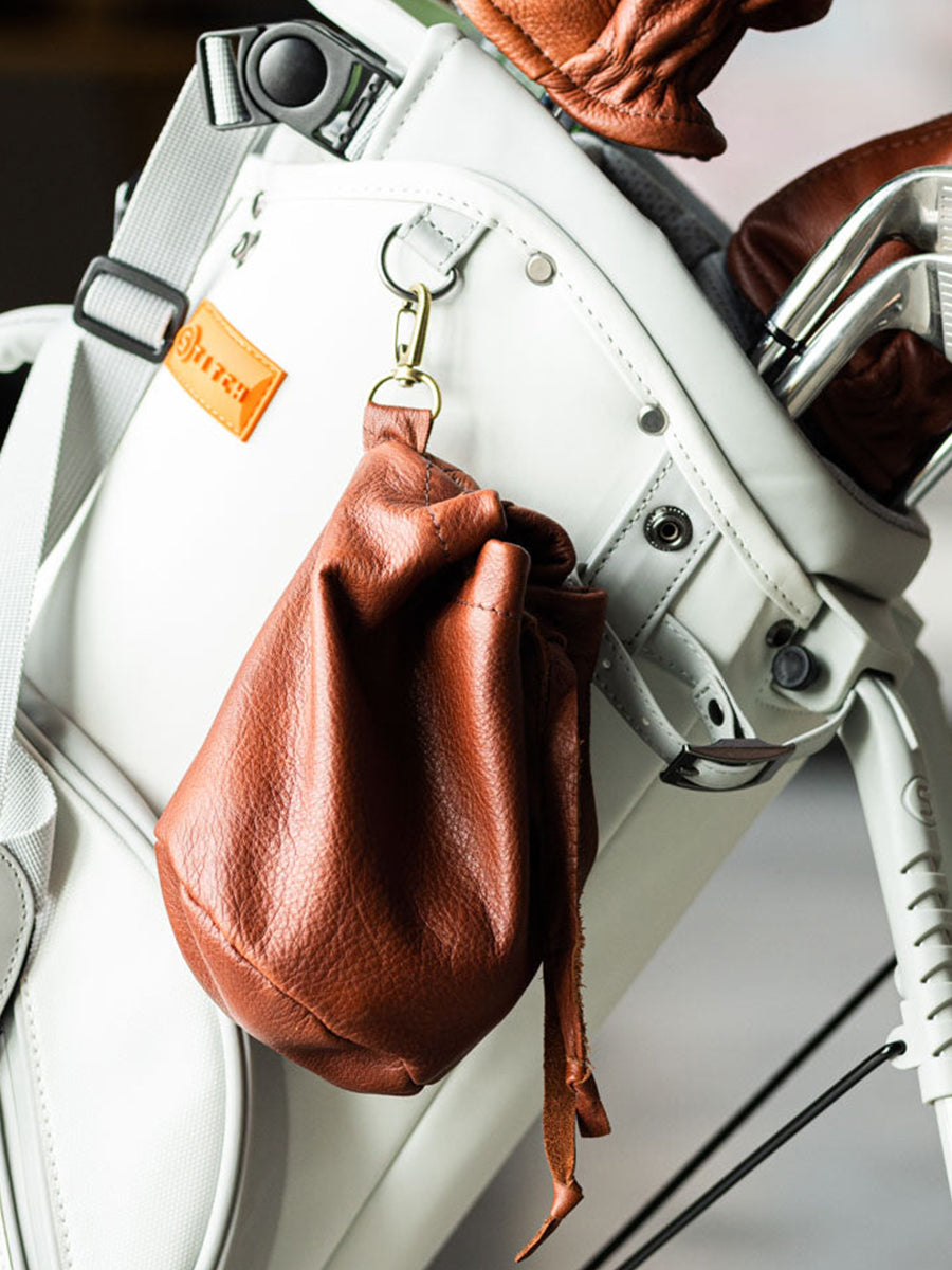 Handmade Vintage Saddle Leather Golf Ball Pouch | Brown