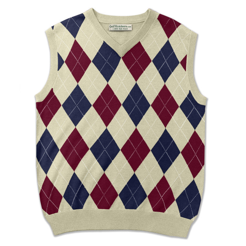 Natural Navy Maroon Argyle Golf Vest – Timeless Hickory Style Knitwear