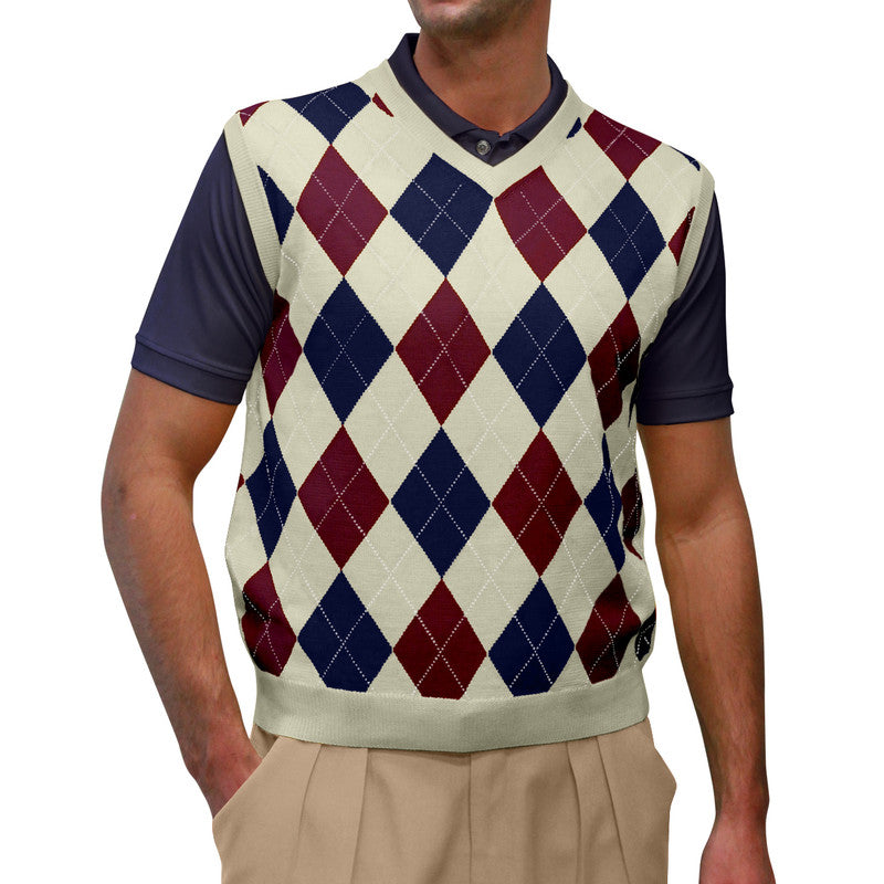 Natural Navy Maroon Argyle Golf Vest – Timeless Hickory Style Knitwear