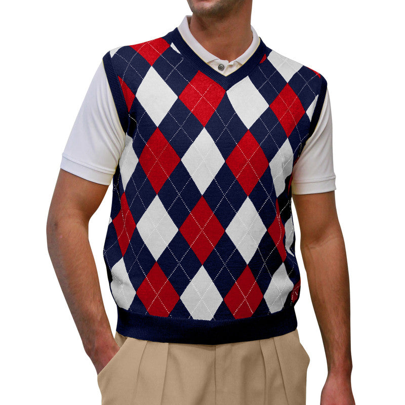 Men’s Argyle Sweater Vest Navy Red White – Vintage Golf Apparel by HickoryGolfStore