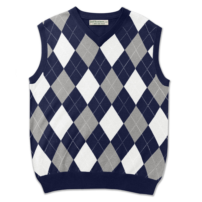 Navy Taupe White Argyle Sweater Vest – Classic Wool Blend Golf Fashion