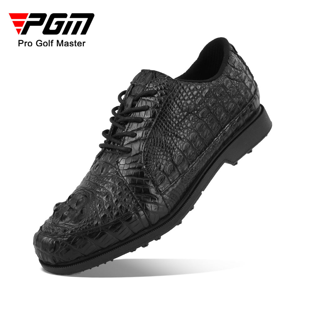 Men’s crocodile leather golf shoes by Hickory Golf Store – waterproof, anti-slip spiked golf footwear for classic gentlemen golfers.