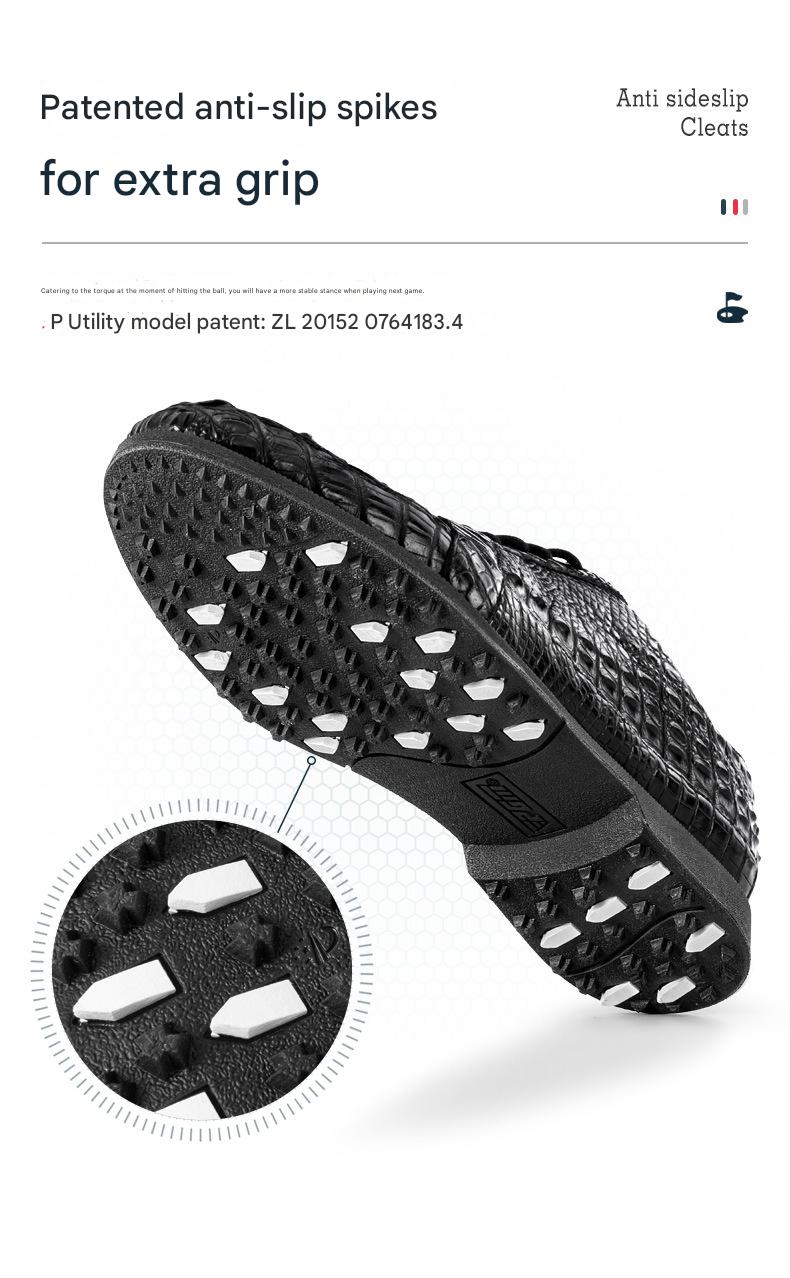 Men’s crocodile leather golf shoes by Hickory Golf Store – waterproof, anti-slip spiked golf footwear for classic gentlemen golfers.