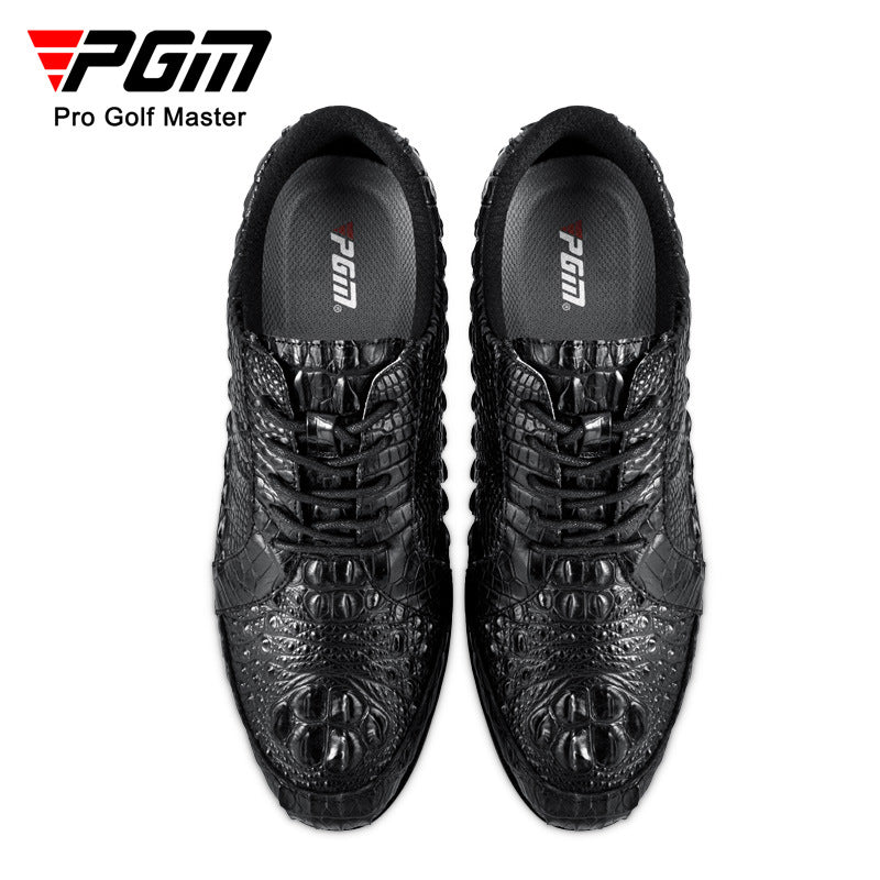Men’s crocodile leather golf shoes by Hickory Golf Store – waterproof, anti-slip spiked golf footwear for classic gentlemen golfers.