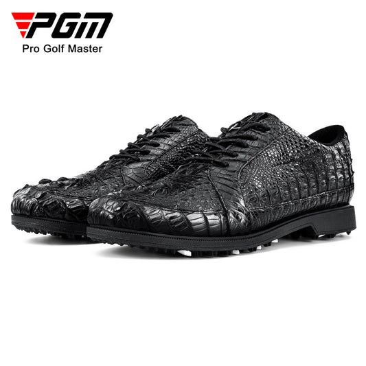 Men’s crocodile leather golf shoes by Hickory Golf Store – waterproof, anti-slip spiked golf footwear for classic gentlemen golfers.