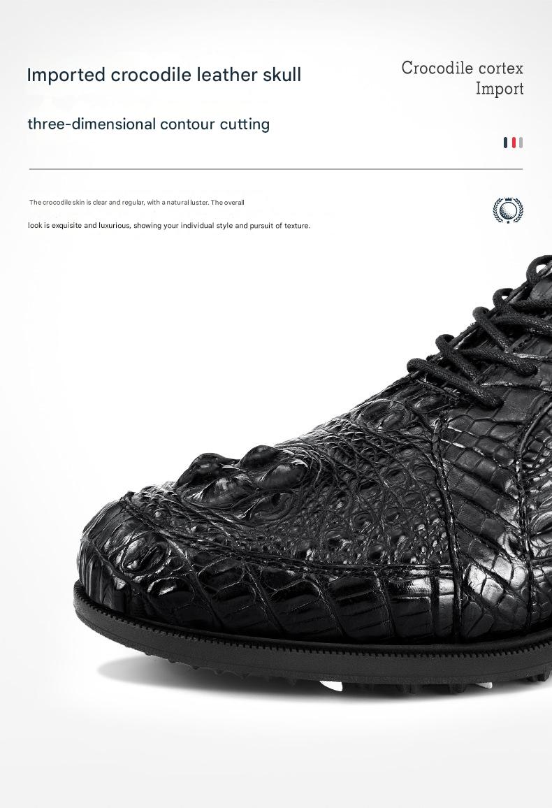 Men’s crocodile leather golf shoes by Hickory Golf Store – waterproof, anti-slip spiked golf footwear for classic gentlemen golfers.