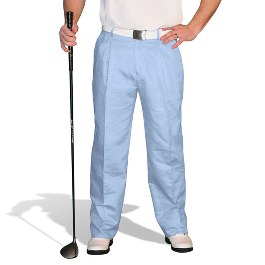 HickoryGolfStore Par 4 men’s Light Blue golf trousers, cotton/ramie with knee lining, fitted waist and ball marker