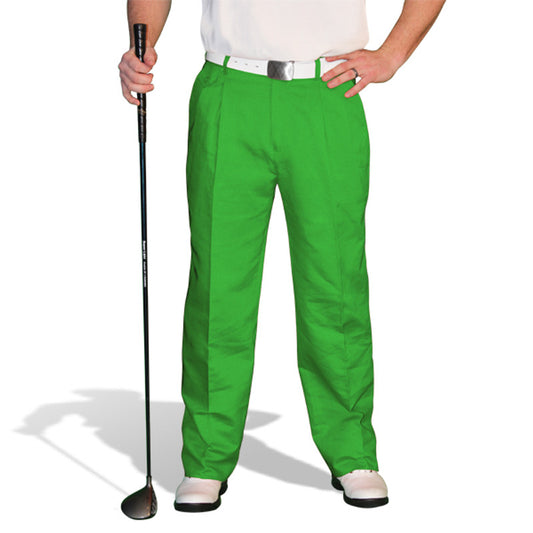 HickoryGolfStore Par 4 men’s Lime golf trousers, cotton/ramie with knee lining, fitted waist and ball marker