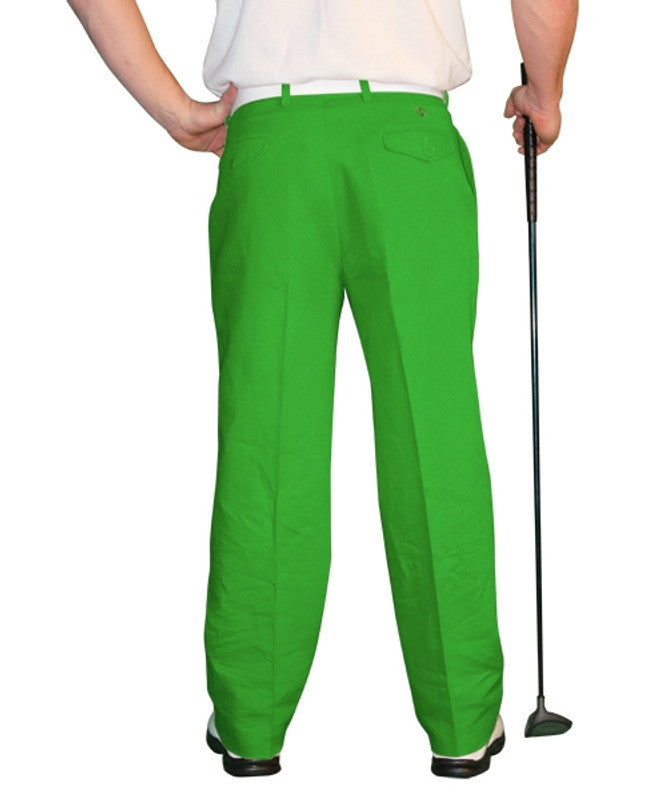 HickoryGolfStore Par 4 men’s Lime golf trousers, cotton/ramie with knee lining, fitted waist and ball marker
