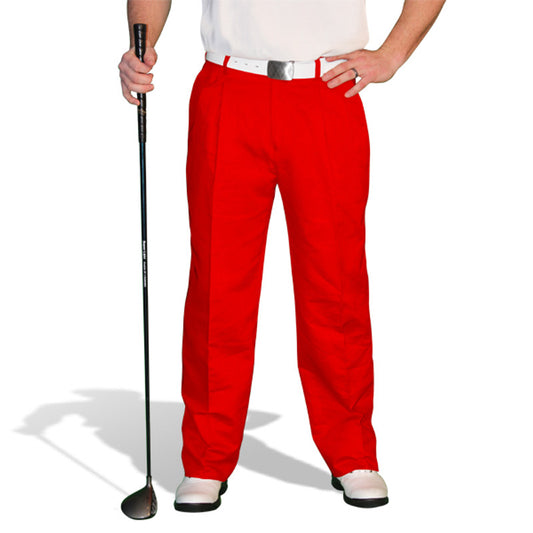 HickoryGolfStore Par 4 men’s Red golf trousers, cotton/ramie with knee lining, fitted waist and ball marker
