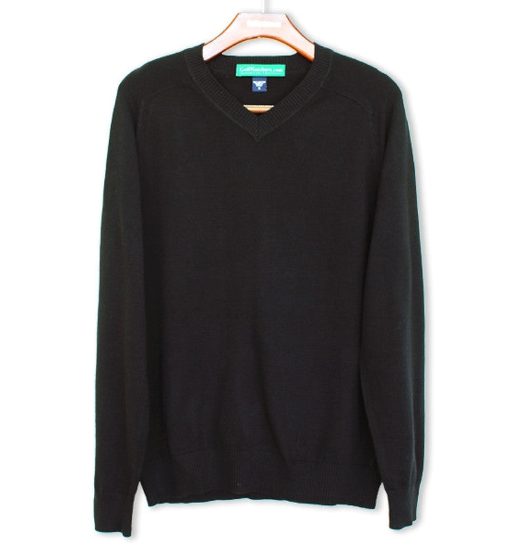 HickoryGolfStory Long Sleeve Solid Golf Sweater Mens Black Cotton Pullover