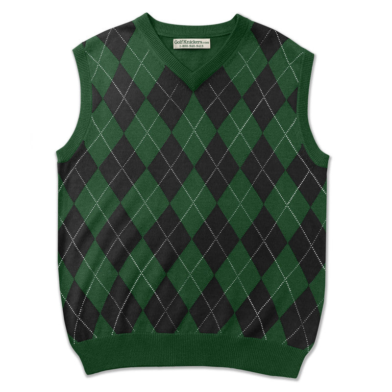 Men’s Argyle Golf Sweater Vest Dark Green Black – Elegant Golf Sweater Vest HickoryGolfStore