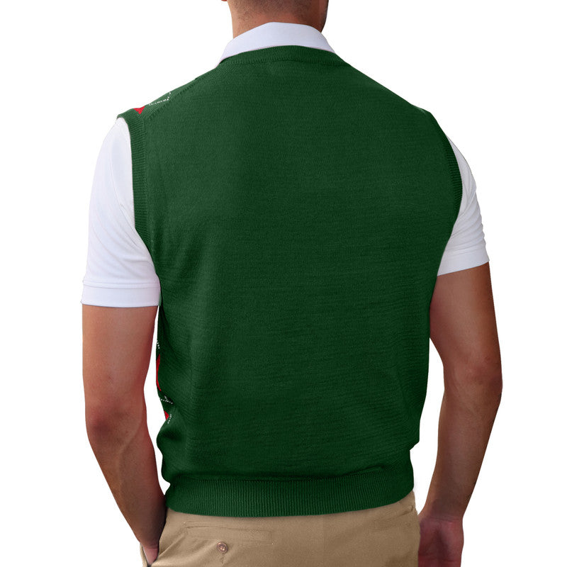 Men’s Argyle Golf Sweater Vest Dark Green Red – Classic Golf Knitwear from HickoryGolfStore