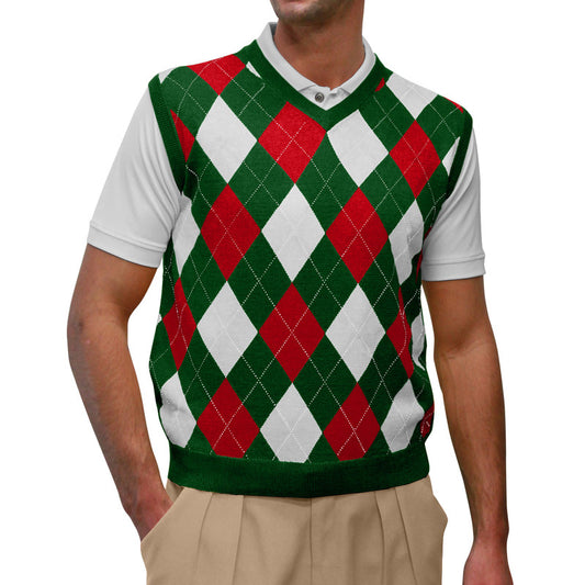 Men’s Argyle Golf Sweater Vest Dark Green Red White – Vintage Wool Blend Knitwear by HickoryGolfStore