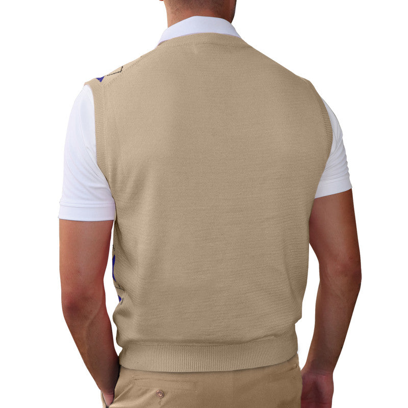 Men’s Argyle Golf Sweater Vest Khaki Royal White – Vintage Golf Knit Vest