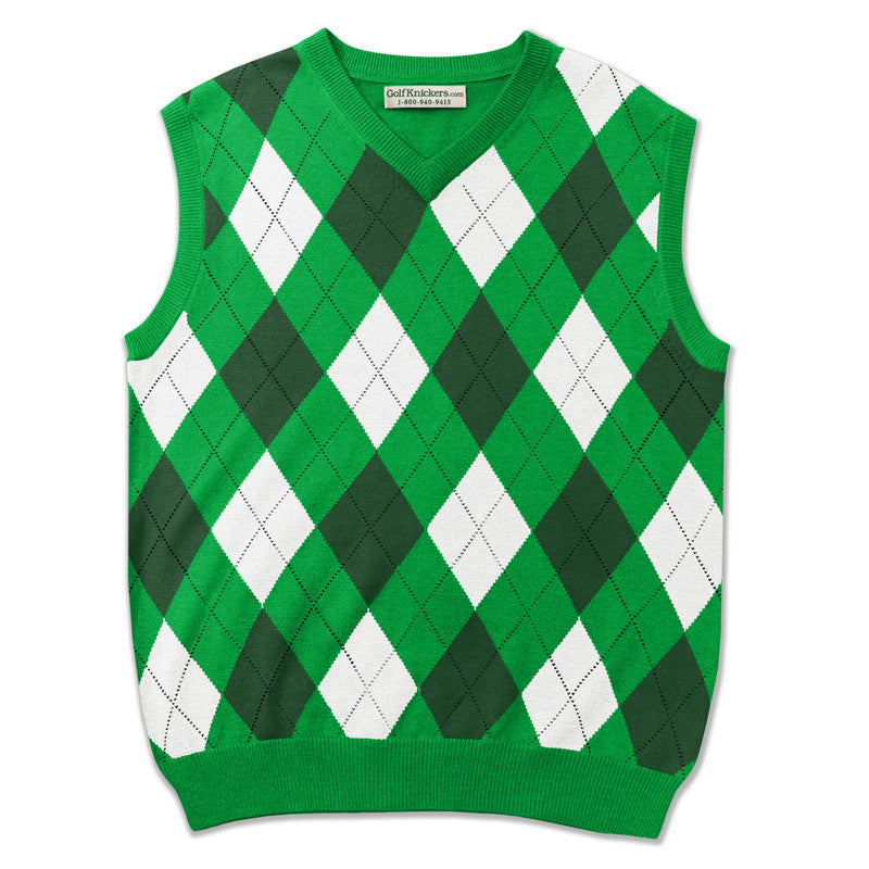 Men’s Argyle Golf Sweater Vest Lime Dark green White – Stylish Modern Golf Vest HickoryGolfStore
