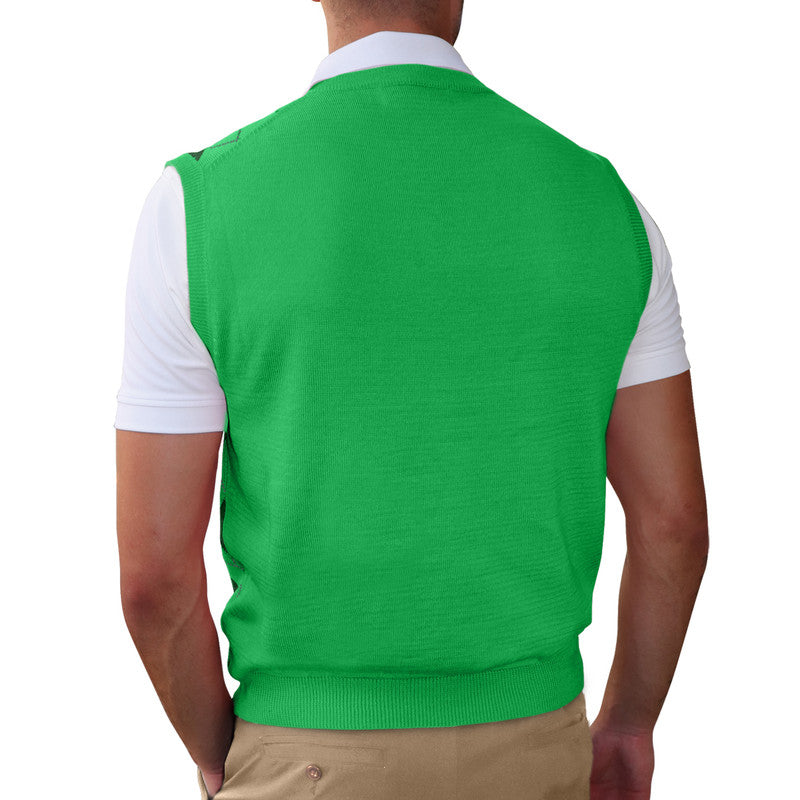 Men’s Argyle Golf Sweater Vest Lime Dark green White – Stylish Modern Golf Vest HickoryGolfStore