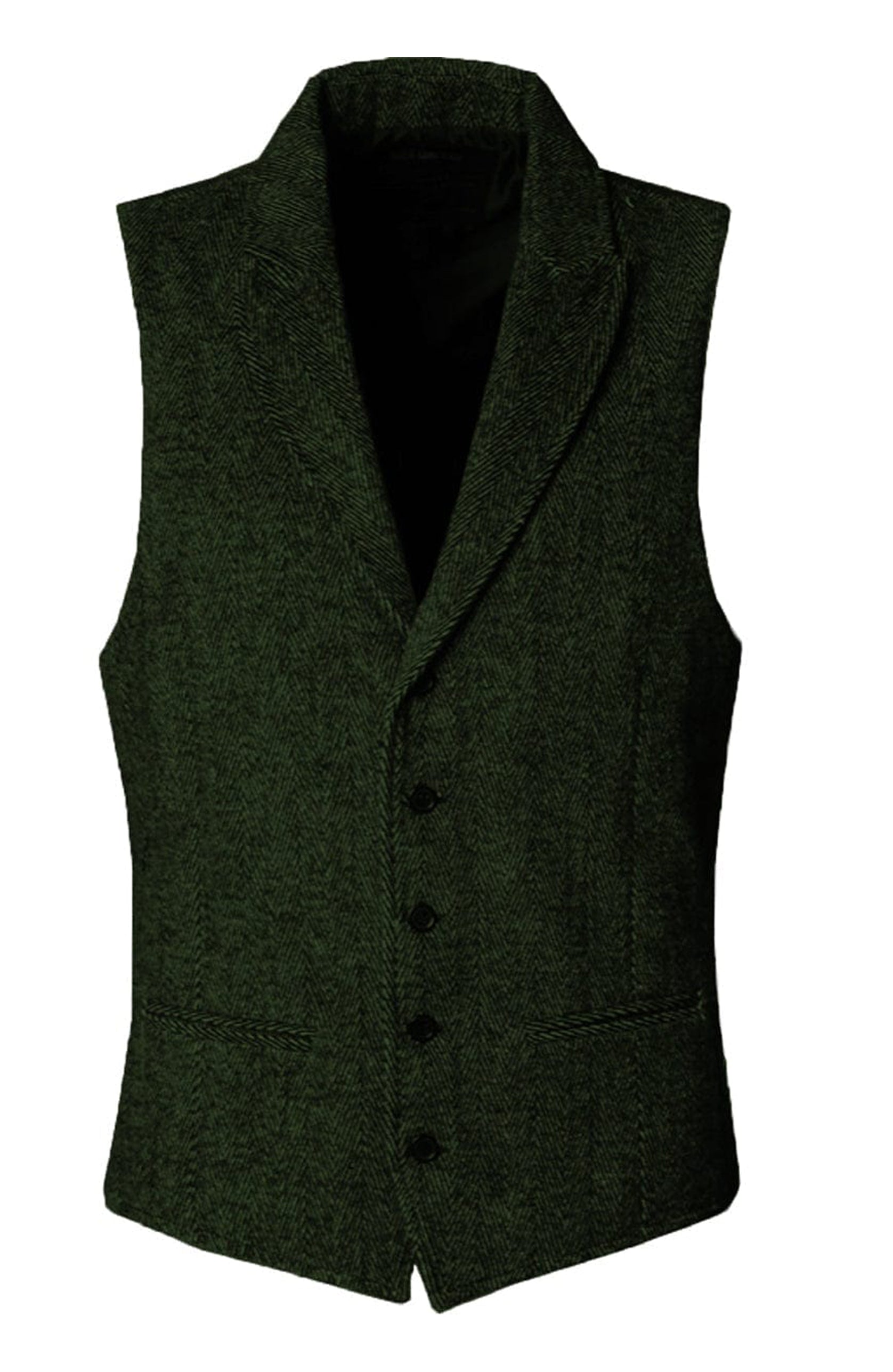 Mens Harris Tweed Herringbone Peak Lapel Waistcoat Army Green
