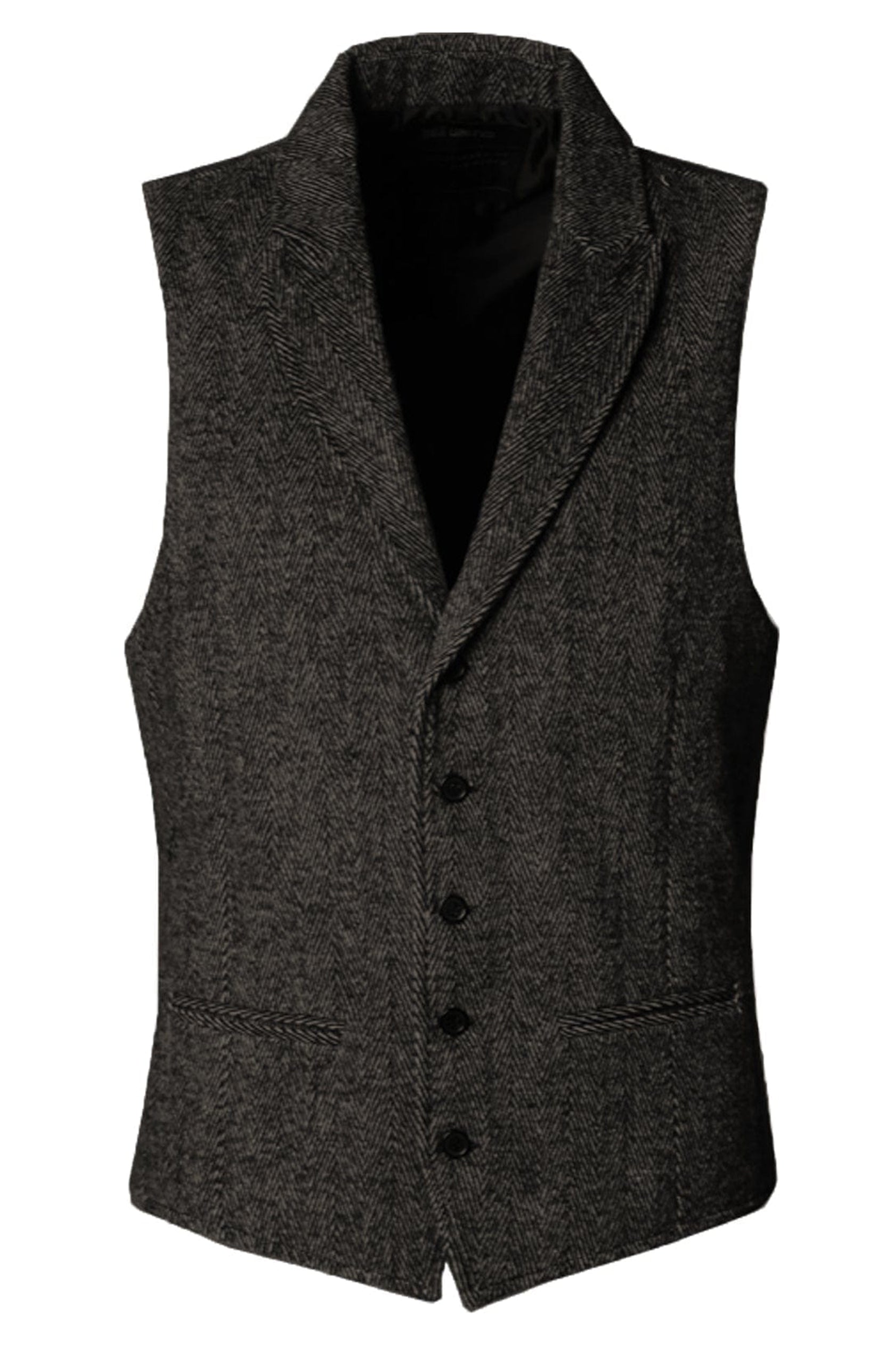 Mens Harris Tweed Herringbone Peak Lapel Waistcoat Black