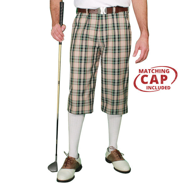 Men's Plaid Plus Fours Golf Knickers and Cap in Four Colors
