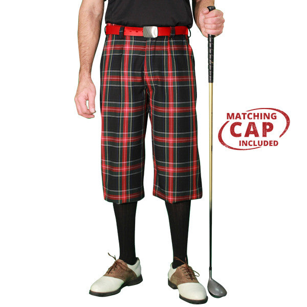Men's Plaid Plus Fours Golf Knickers and Cap in Four Colors