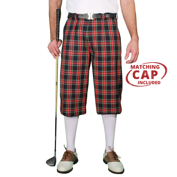 Men's Plaid Plus Fours Golf Knickers and Cap in Four Colors