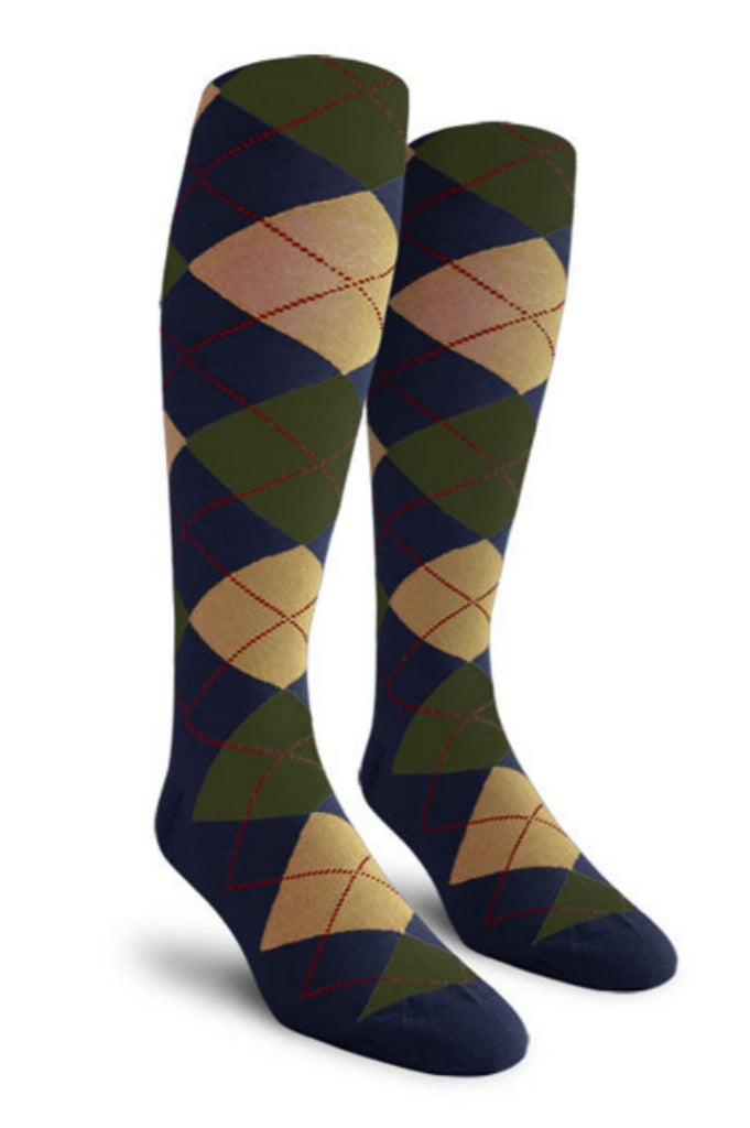 Navy, Khaki, and Olive Argyle Knee High Golf Socks
