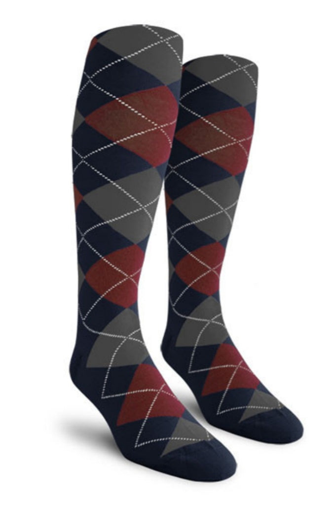 Navy, Maroon, and Charcoal Argyle Knee High Golf Socks