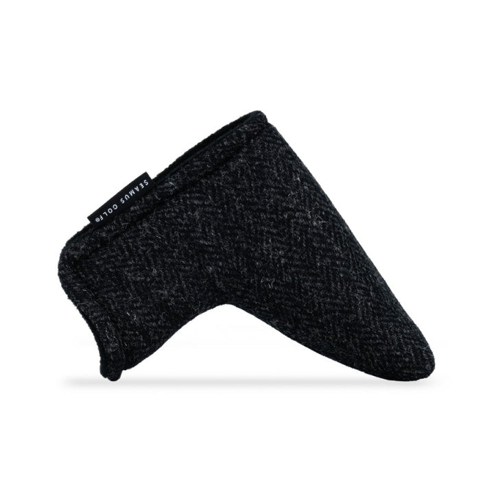 Sophisticated Outer Hebrides Black Harris Tweed headcover for blade putters, designed for elegance and durability.