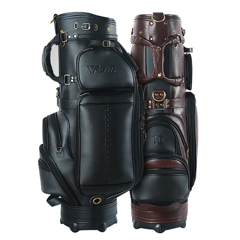 Premium Leather Golf Bag in Elegant Black, Durable and Waterproof with Secure Zippered Pockets and Non-Slip Handle.