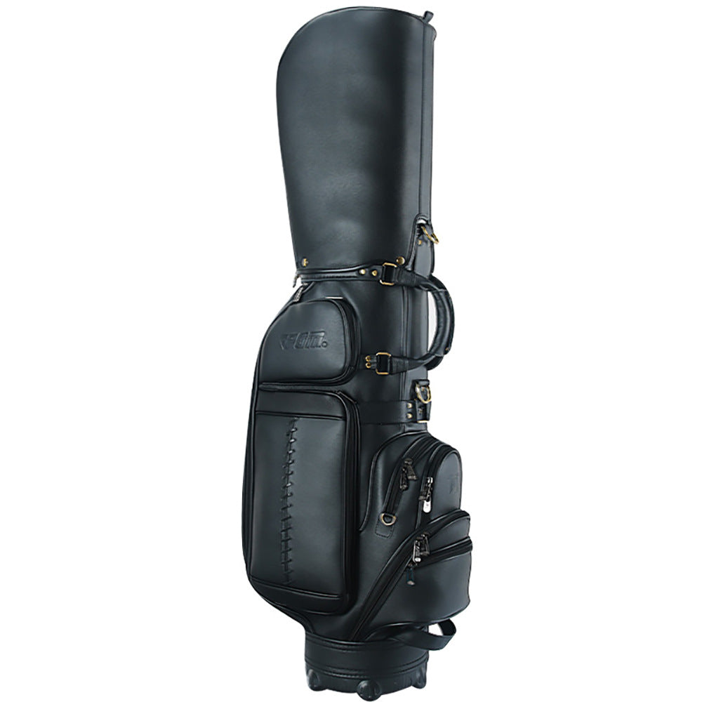 Premium Leather Golf Bag in Elegant Black, Durable and Waterproof with Secure Zippered Pockets and Non-Slip Handle.