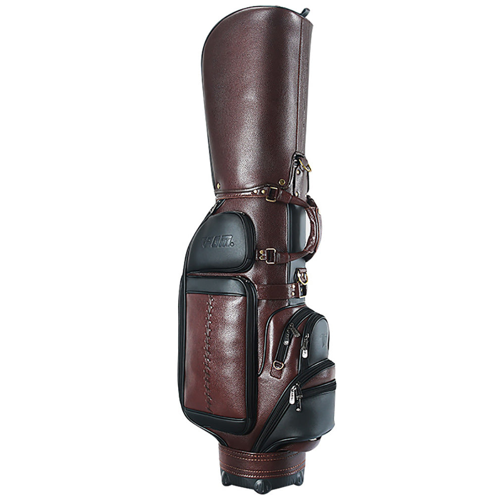 Premium Leather Golf Bag in Elegant Black, Durable and Waterproof with Secure Zippered Pockets and Non-Slip Handle.