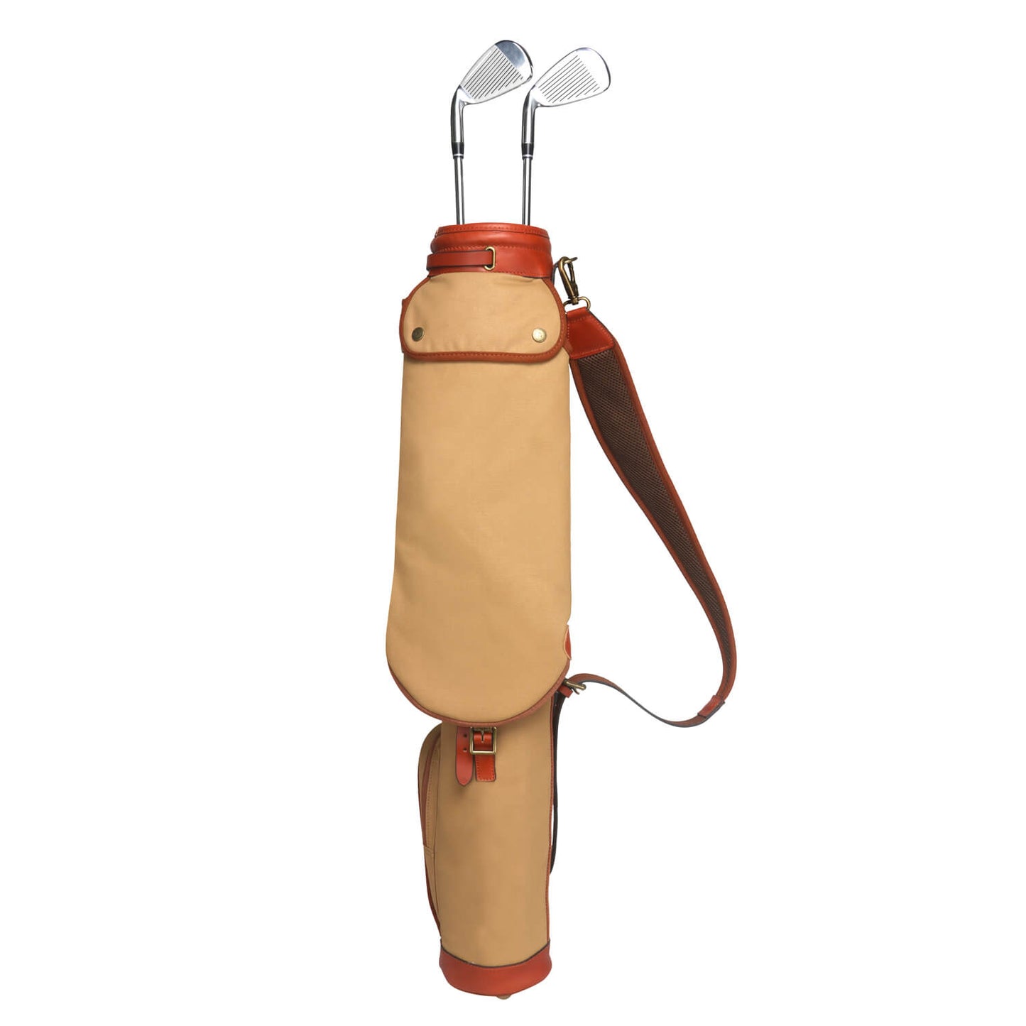 TOURBON 33" Vintage Canvas & Leather Golf Club Pencil Bag in Khaki with padded shoulder strap and spacious pockets.
