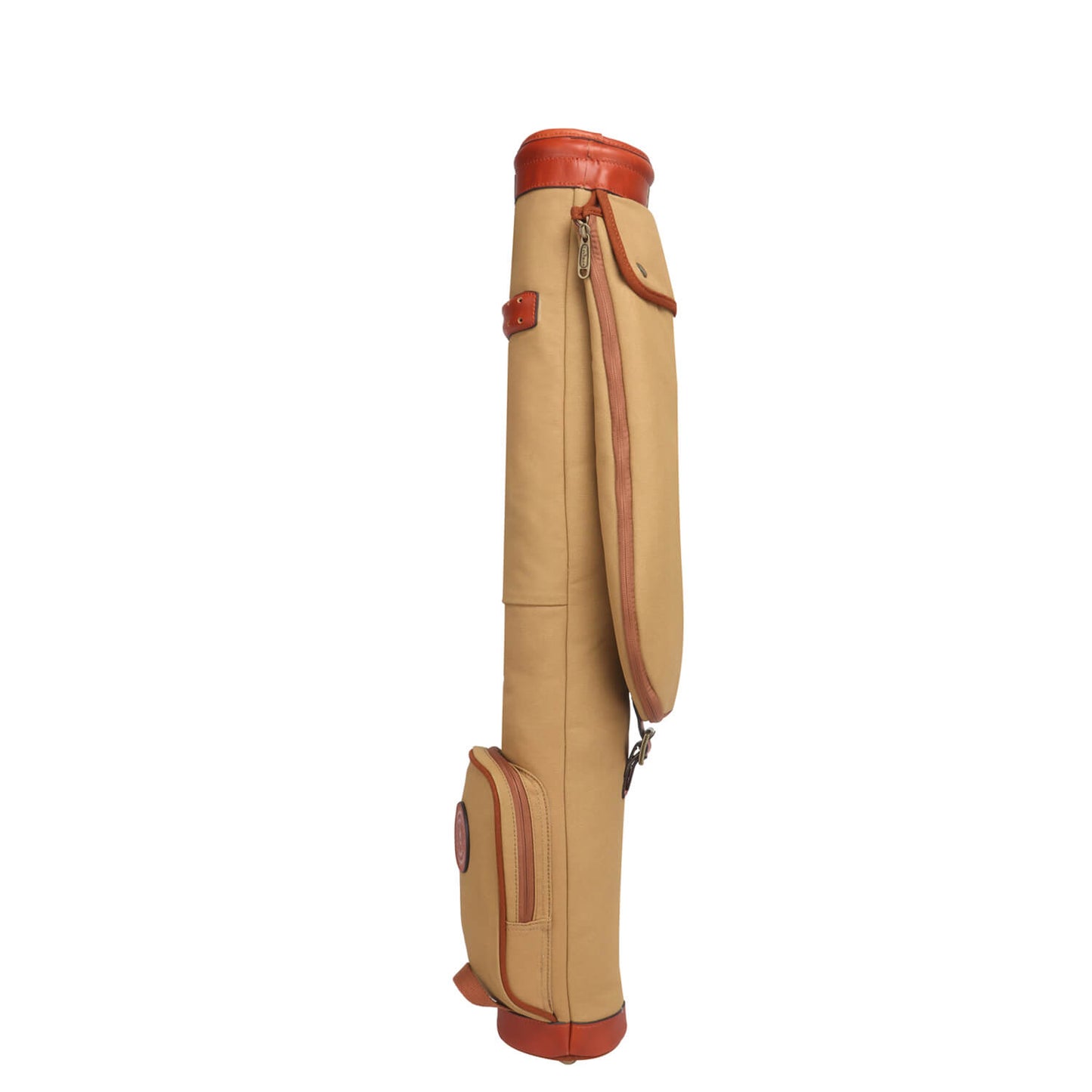 TOURBON 33" Vintage Canvas & Leather Golf Club Pencil Bag in Khaki with padded shoulder strap and spacious pockets.