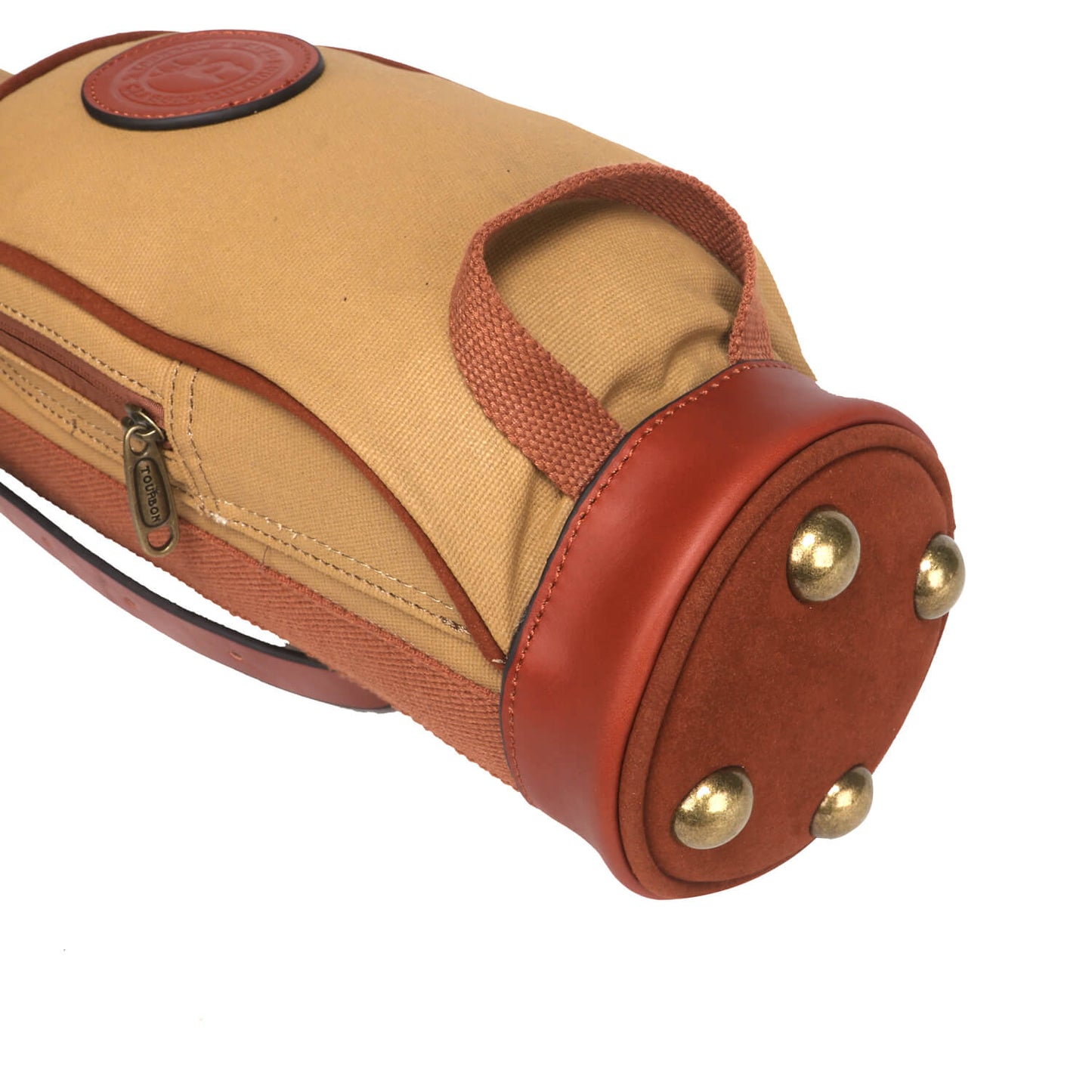 TOURBON 33" Vintage Canvas & Leather Golf Club Pencil Bag in Khaki with padded shoulder strap and spacious pockets.