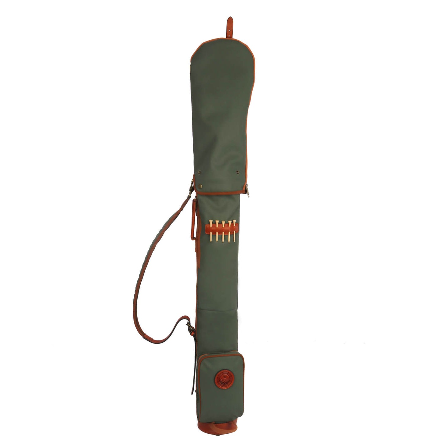 TOURBON Vintage Canvas & Leather Golf Club Pencil Bag with padded shoulder strap and spacious pockets.