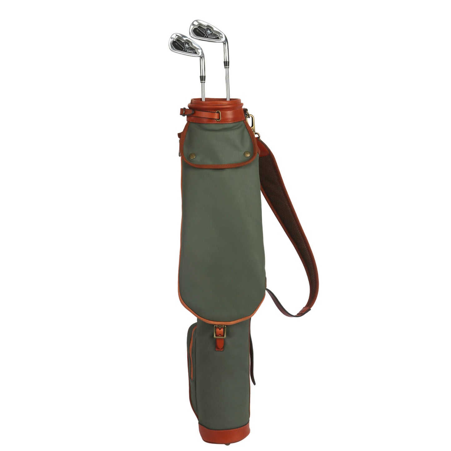 TOURBON Vintage Canvas & Leather Golf Club Pencil Bag with padded shoulder strap and spacious pockets.