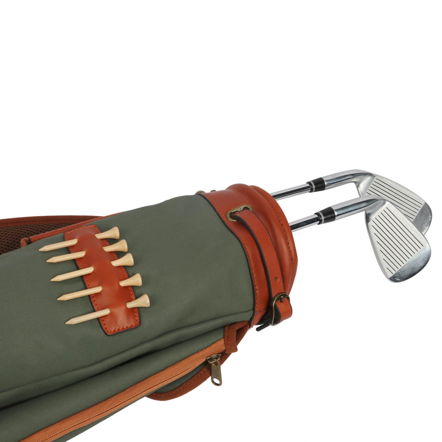 TOURBON Vintage Canvas & Leather Golf Club Pencil Bag with padded shoulder strap and spacious pockets.