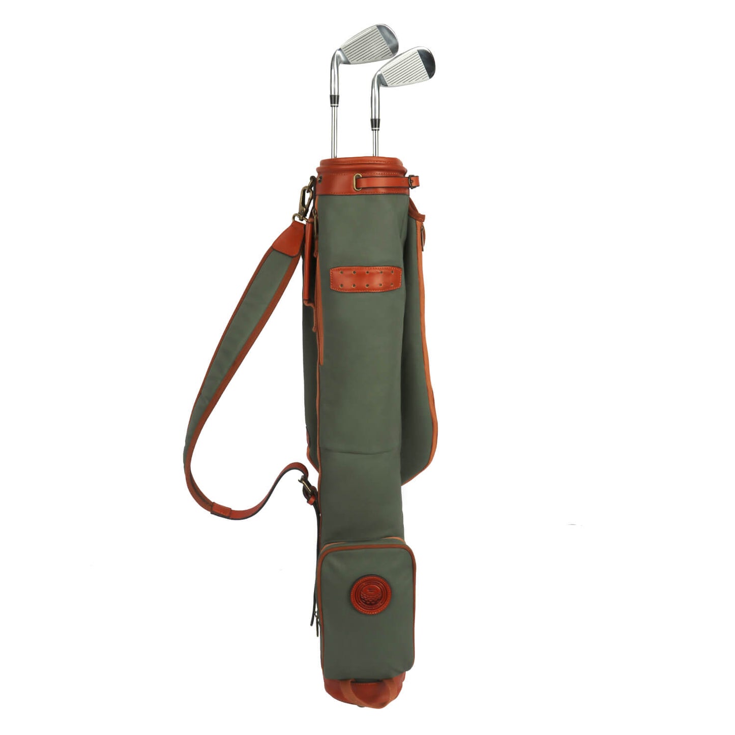 TOURBON Vintage Canvas & Leather Golf Club Pencil Bag with padded shoulder strap and spacious pockets.
