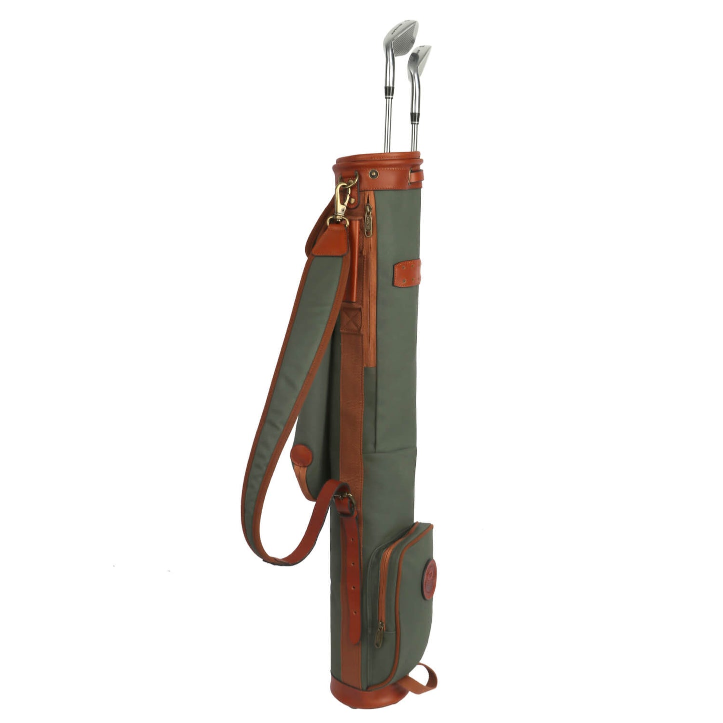 TOURBON Vintage Canvas & Leather Golf Club Pencil Bag with padded shoulder strap and spacious pockets.