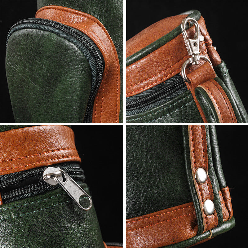 Vintage PU Leather Mini Golf Ball Cigar Bag in Green with golf balls inside