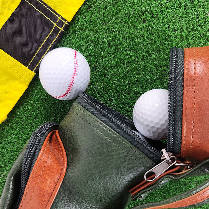 Vintage PU Leather Mini Golf Ball Cigar Bag in Green with golf balls inside