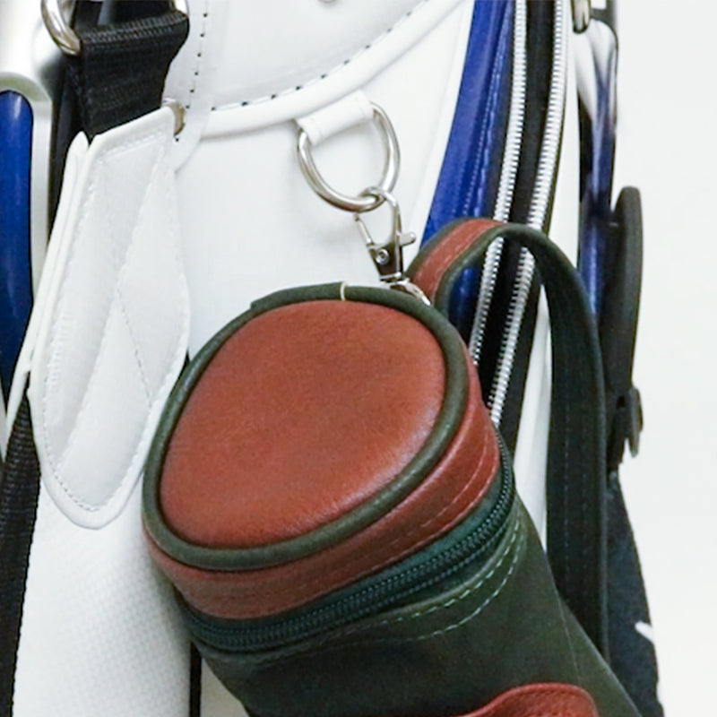 Vintage PU Leather Mini Golf Ball Cigar Bag in Green with golf balls inside